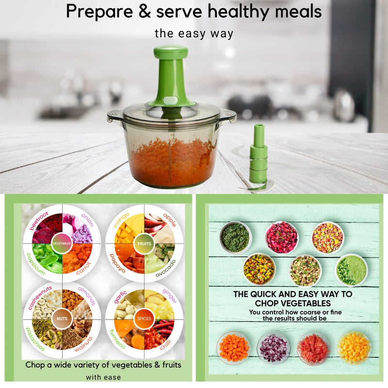 Brieftons Express Manual Food Chopper: Large 8.5-Cup, Hand Chopper Vegetable Cutter to Chop Veggies, Fruits, Herbs, Garlic Onion Chopper for Salsa, Salad, Pesto, Guacamole, Coleslaw, Indian Cooking - Image 4